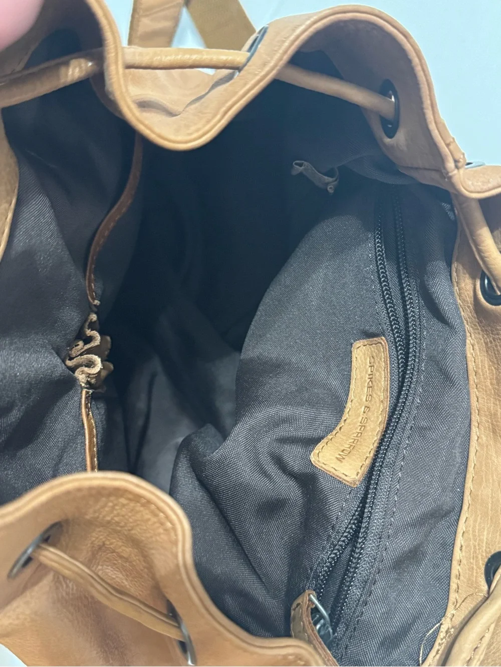Spikes & Sparrow Men's Tan Leather Backpack with Front Pockets - Casual Everyday